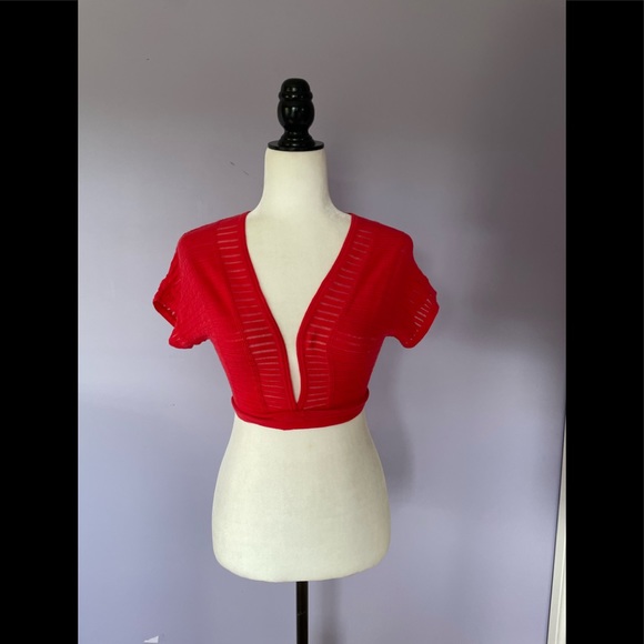 Anthropologie Sparrow red knit wrap crop top - Picture 4 of 5